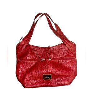 Nine West Mid Sized Red Pebbled Faux Leather Tote Bag